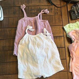 Kids Sleeveless Rompers - Lilac and White